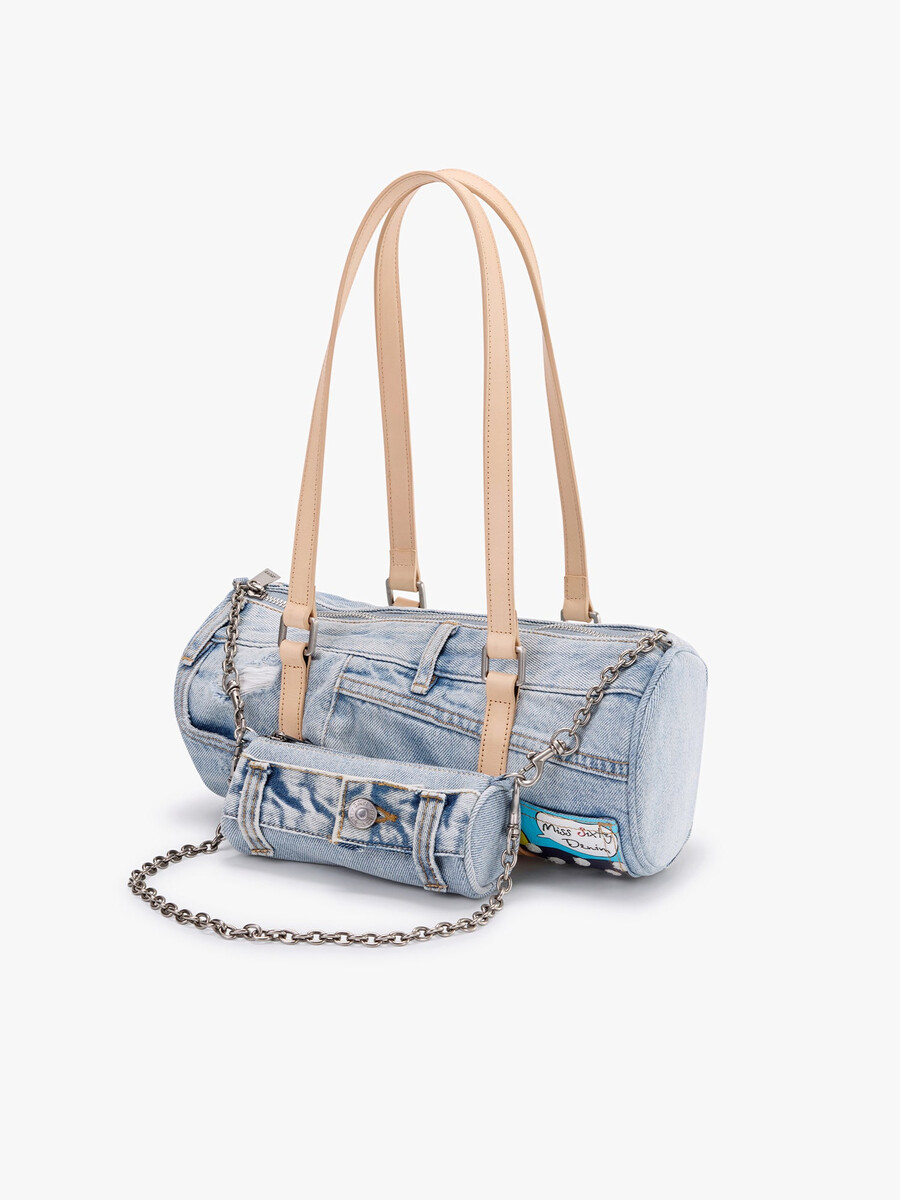 bolso de mezclilla tipo barril con minibolso