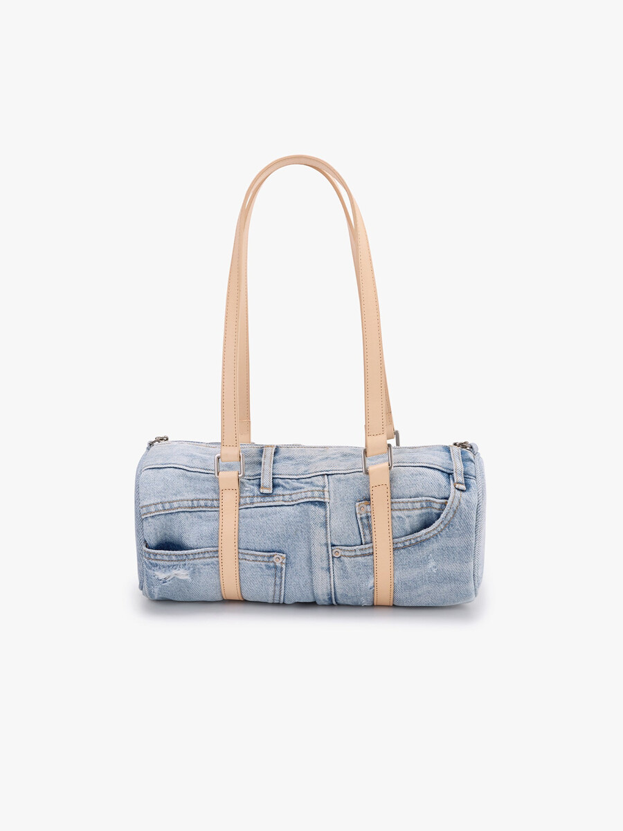 bolso de mezclilla tipo barril con minibolso