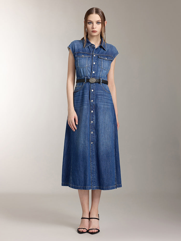 vestido sin mangas de mezclilla de tencel