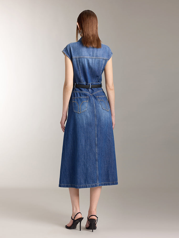 vestido sin mangas de mezclilla de tencel