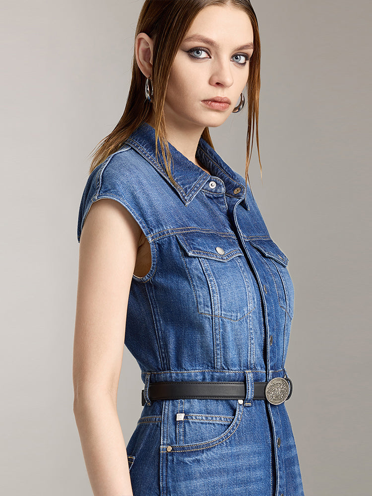 vestido sin mangas de mezclilla de tencel