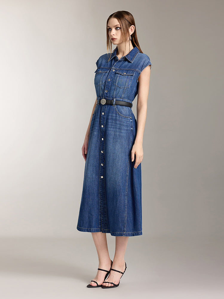 vestido sin mangas de mezclilla de tencel