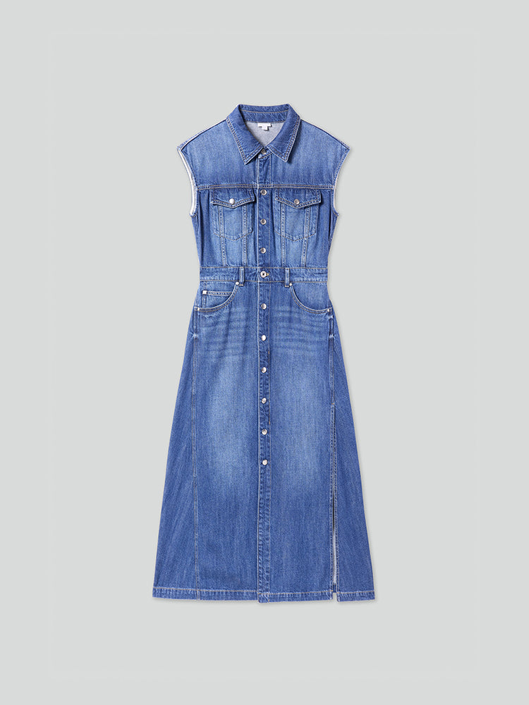 vestido sin mangas de mezclilla de tencel