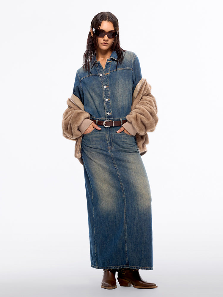 vestido vaquero con abertura