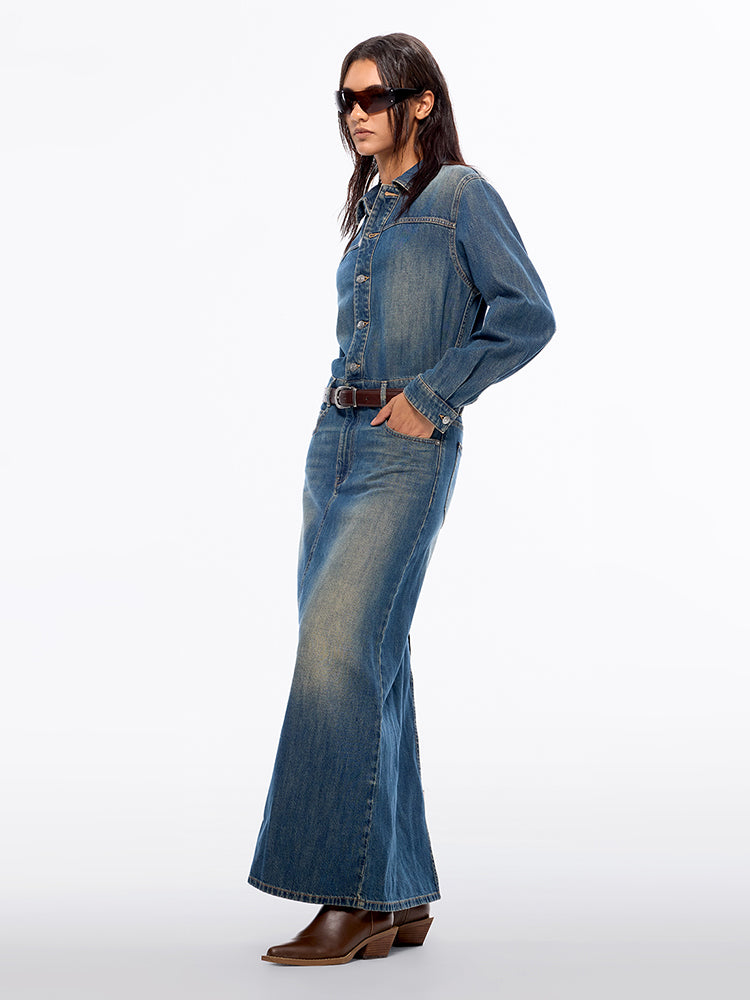 vestido vaquero con abertura