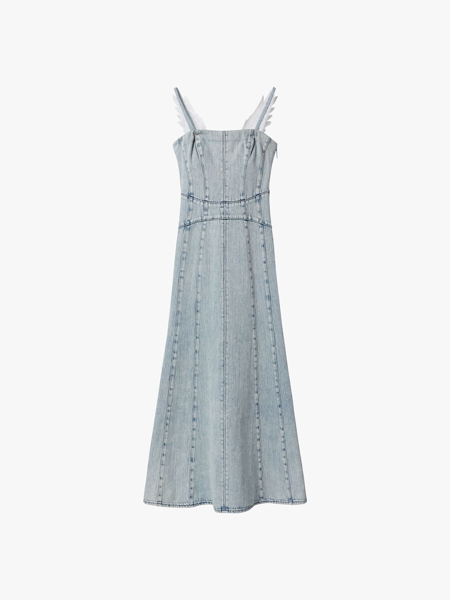 vestido lencero con cuentas y adornos de alas