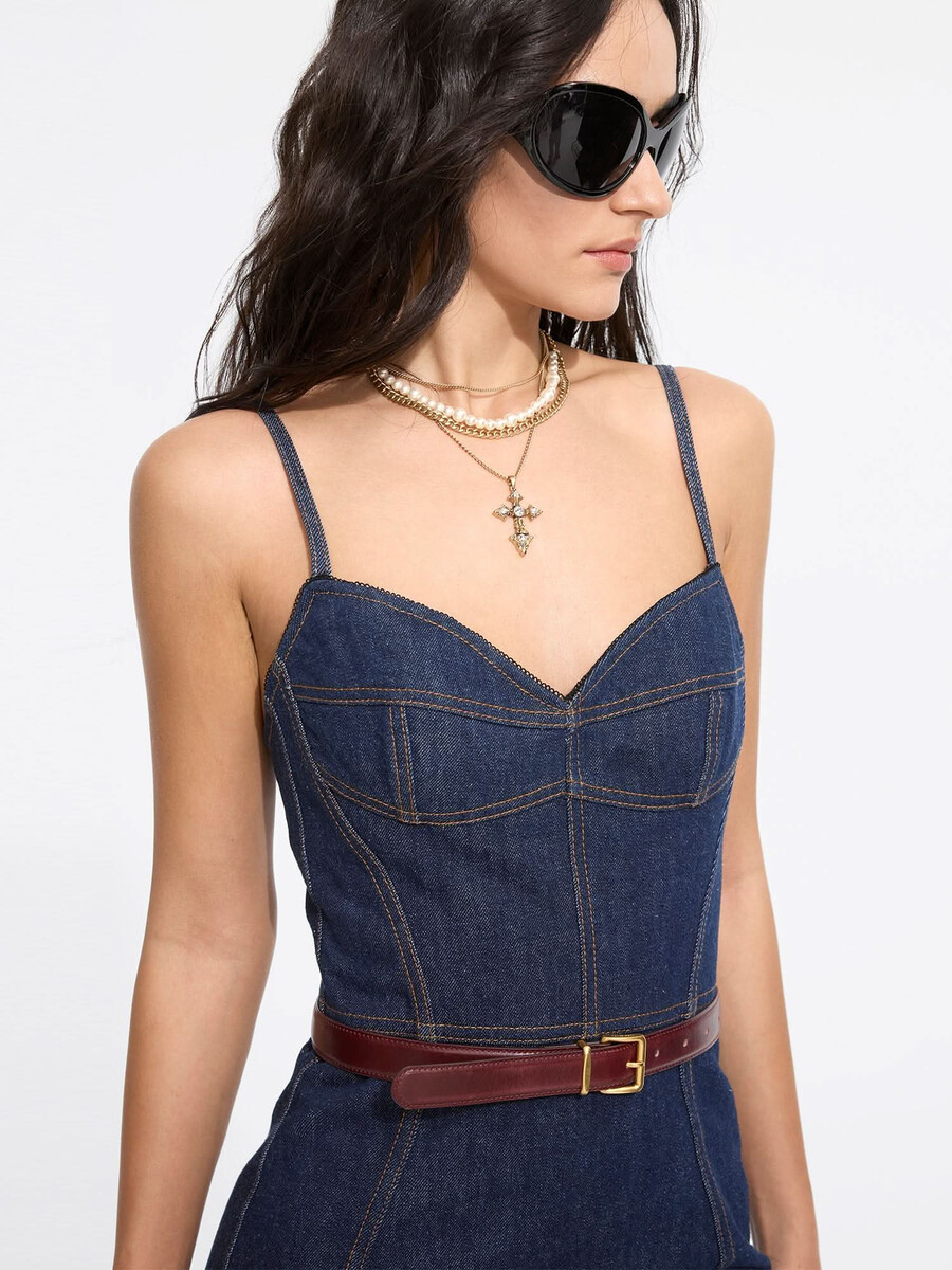 vestido lencero de mezclilla con abertura