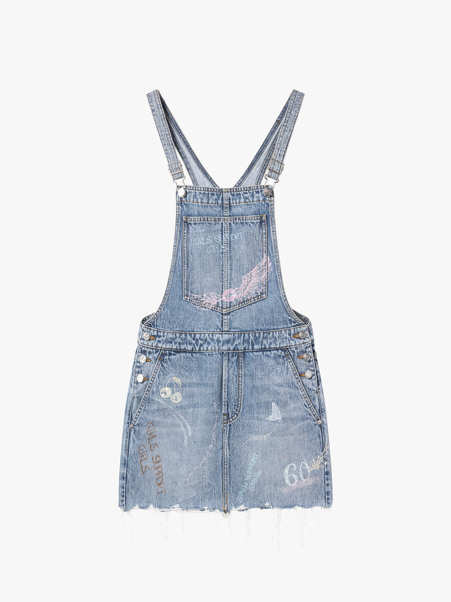 vestido vaquero con tirantes de grafiti
