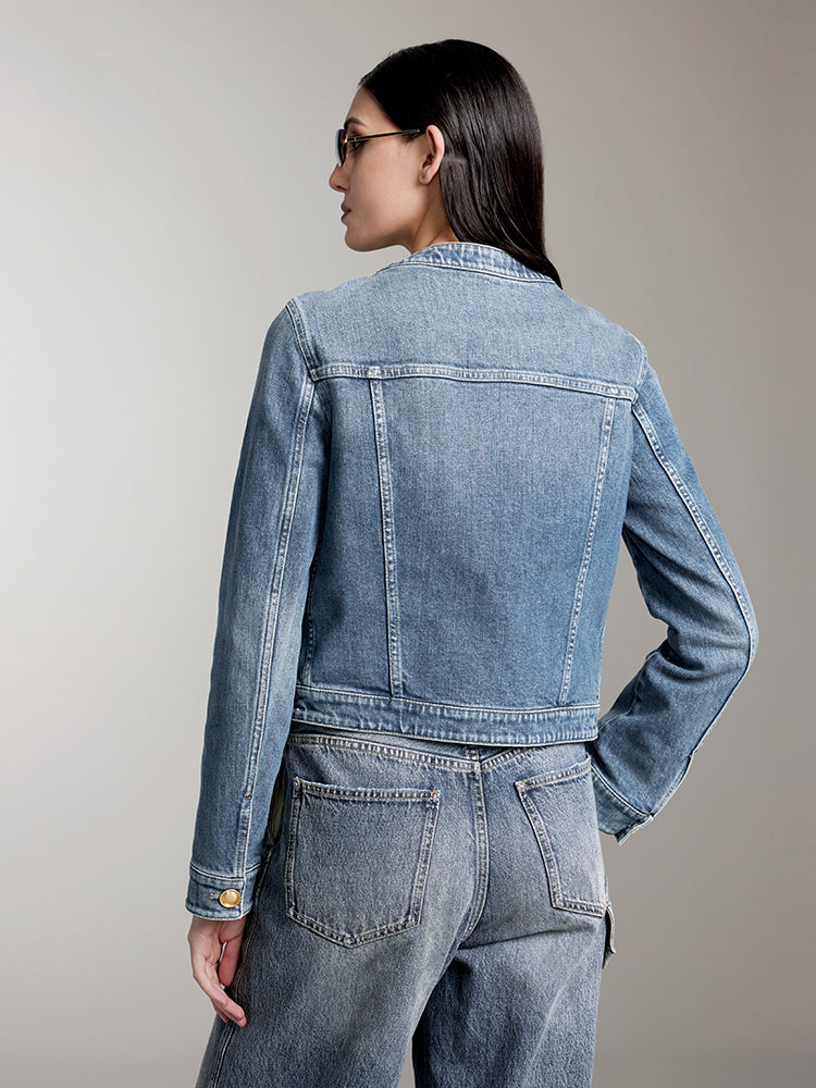 chaqueta vaquera cargo corta con cuello redondo