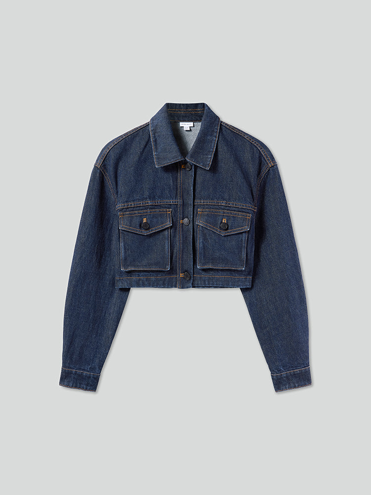 chaqueta vaquera estilo cargo con bolsillos