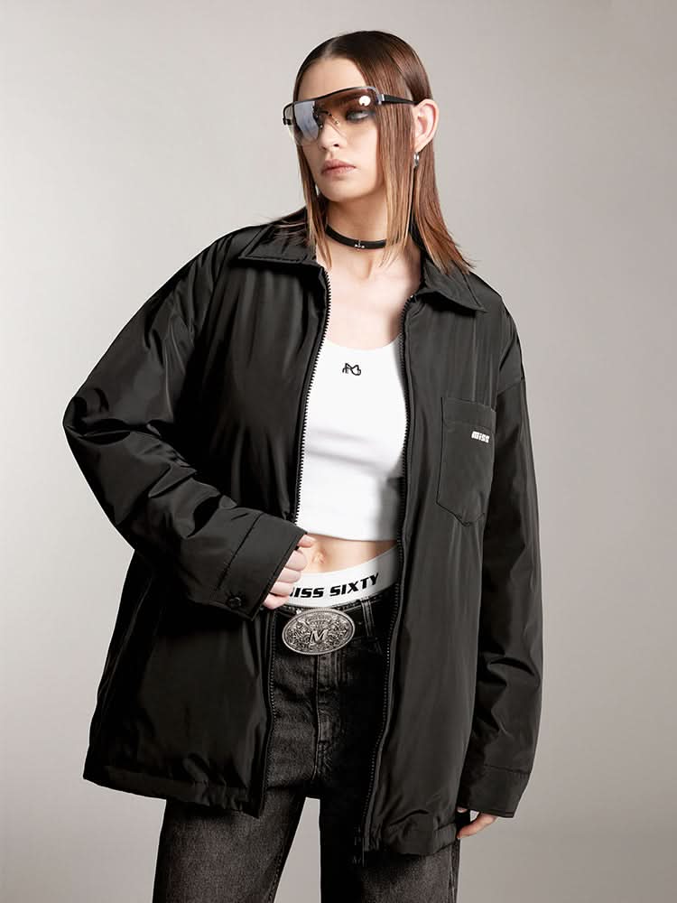 chaqueta de plumón holgada con solapa y estampado