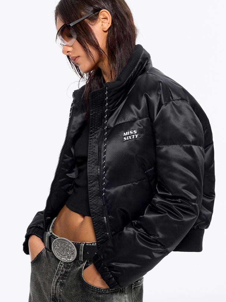 chaqueta acolchada con cuello de franela y cordón ajustable