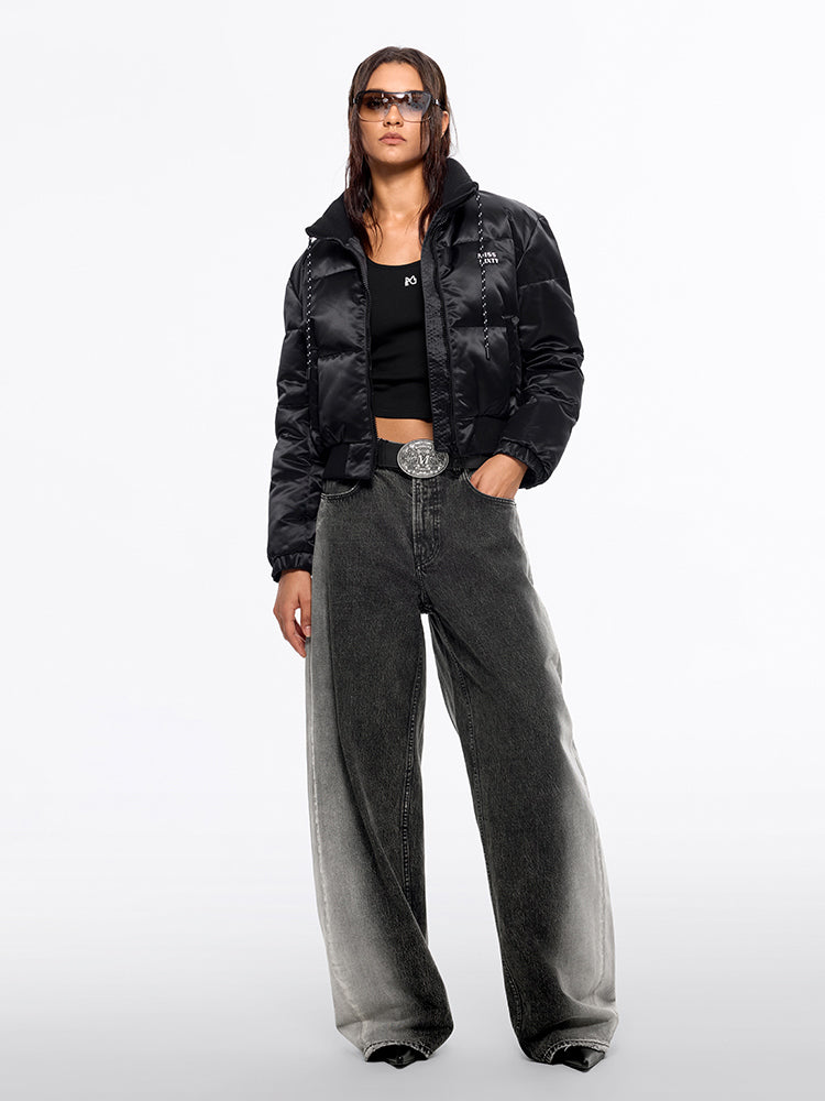 chaqueta acolchada con cuello de franela y cordón ajustable