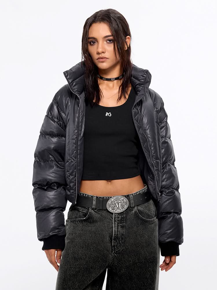 chaqueta abullonada con cuello de franela