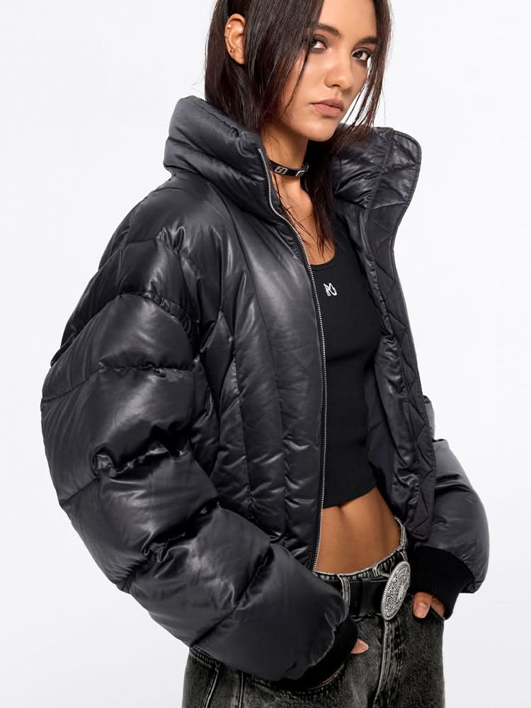 chaqueta abullonada con cuello de franela