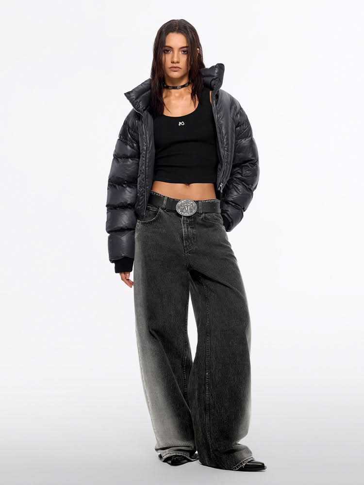 chaqueta abullonada con cuello de franela