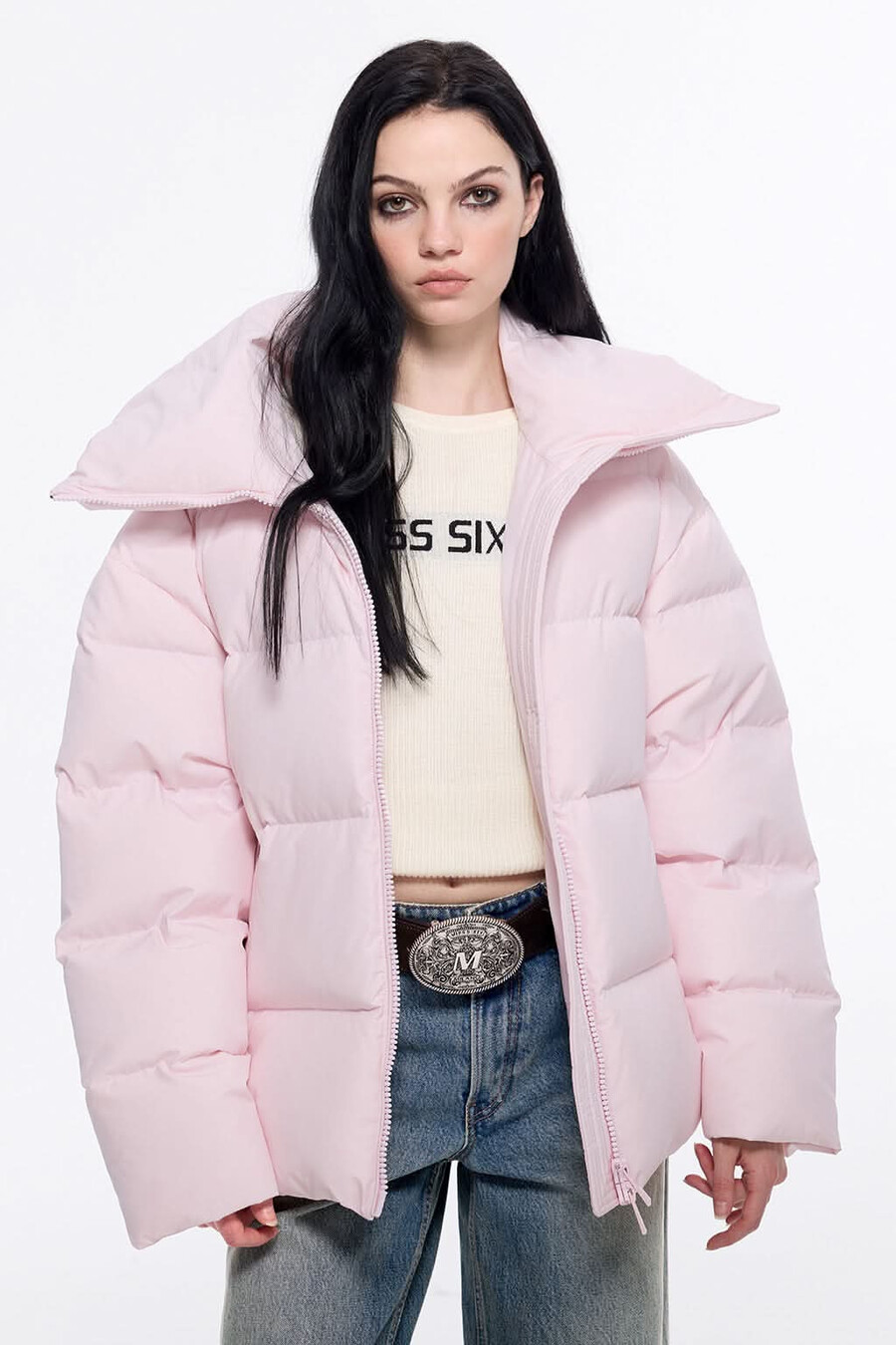 chaqueta de plumón gruesa y cálida con cuello alto