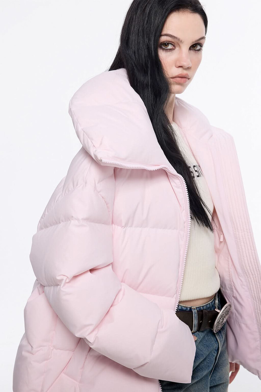 chaqueta de plumón gruesa y cálida con cuello alto