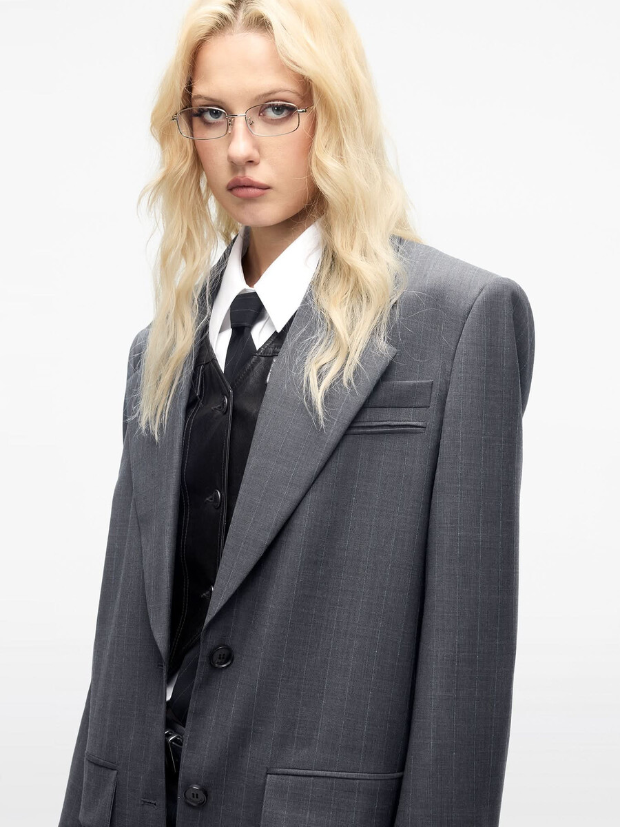 blazer de rayas de mezcla de lana