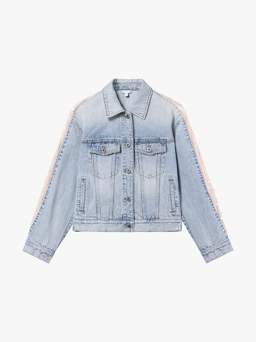 chaqueta vaquera de malla y cuentas