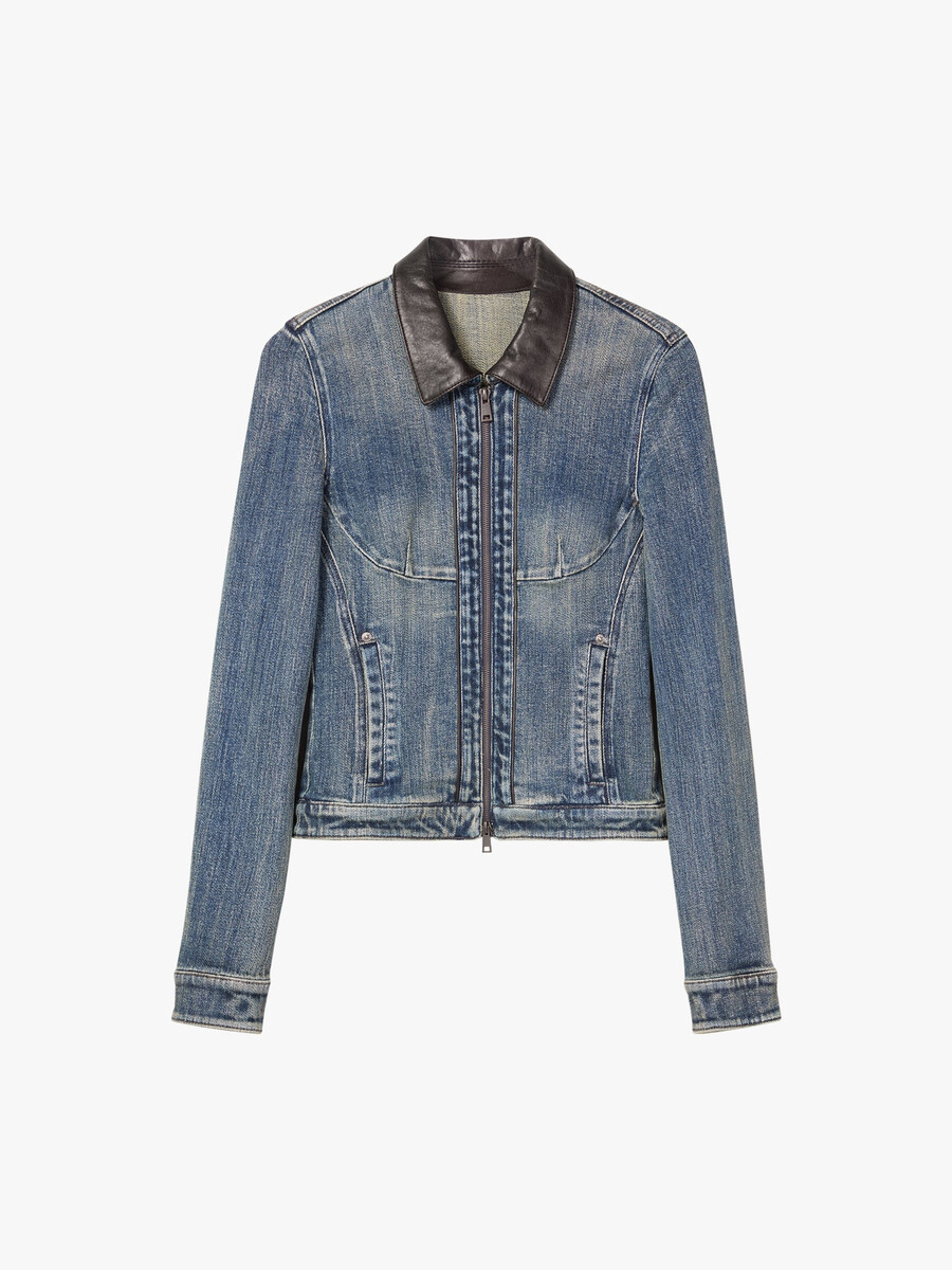 chaqueta vaquera con paneles de cuero
