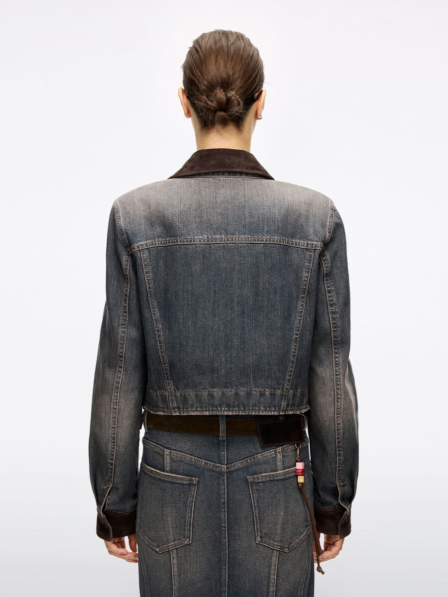 chaqueta vaquera de cuero con patchwork
