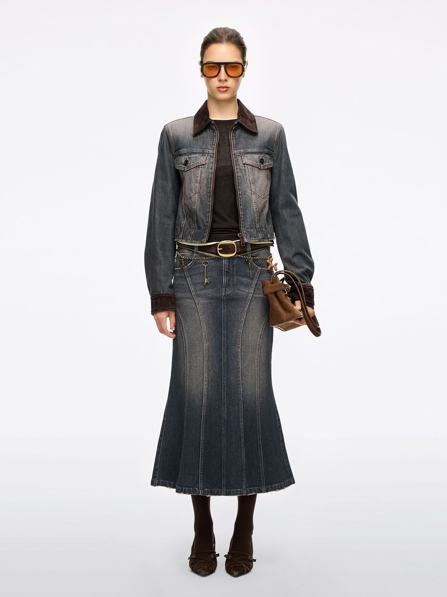 chaqueta vaquera de cuero con patchwork