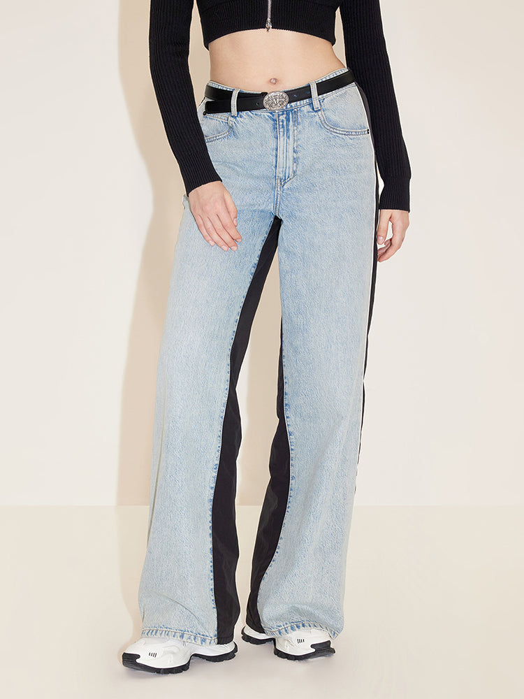 vaqueros de pierna ancha con patchwork