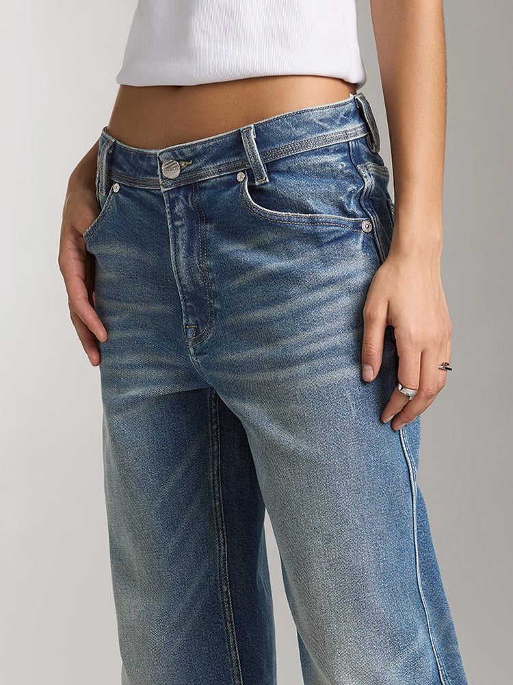 vaqueros rectos lavados en azul denim