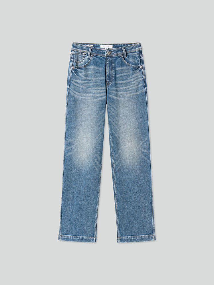 vaqueros rectos lavados en azul denim