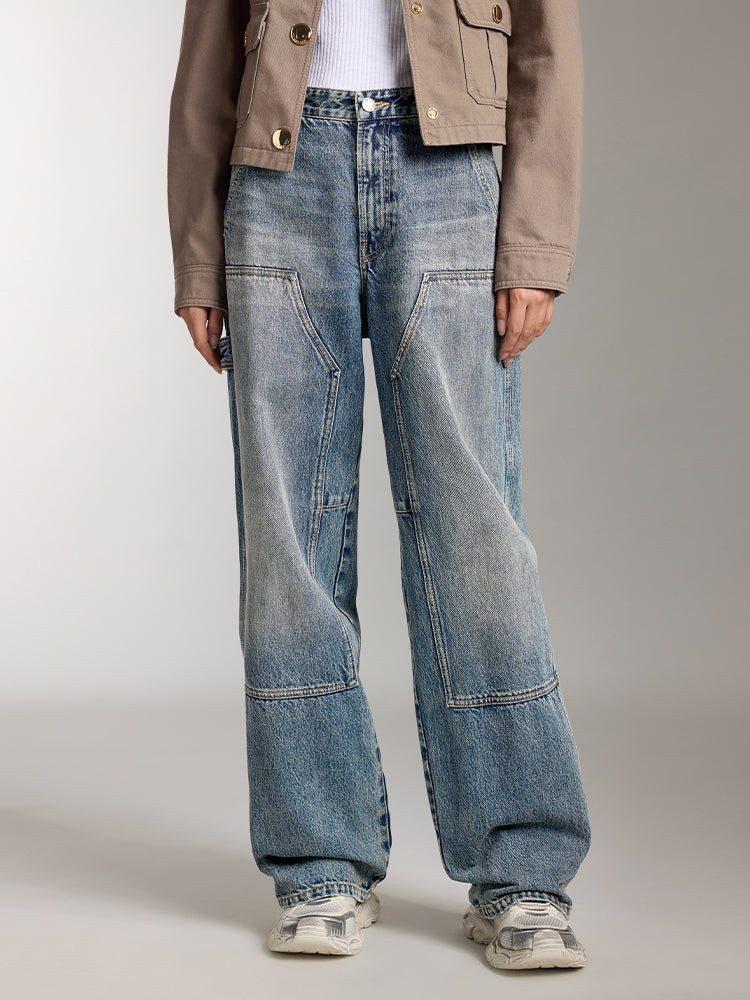 jeans de pierna ancha con diseño de parche