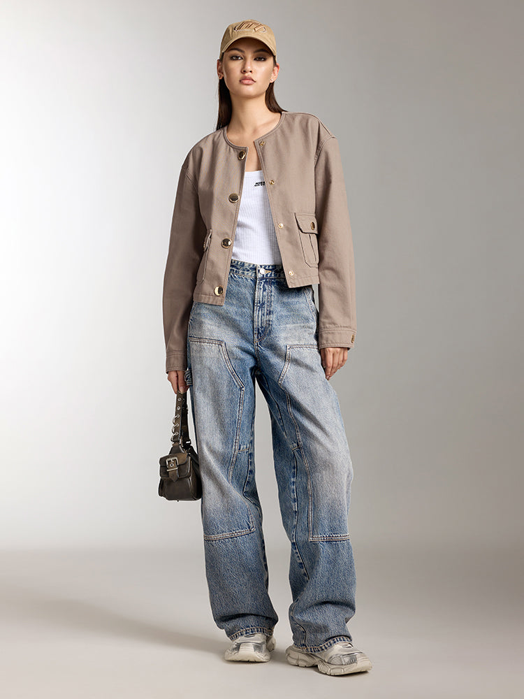 jeans de pierna ancha con diseño de parche