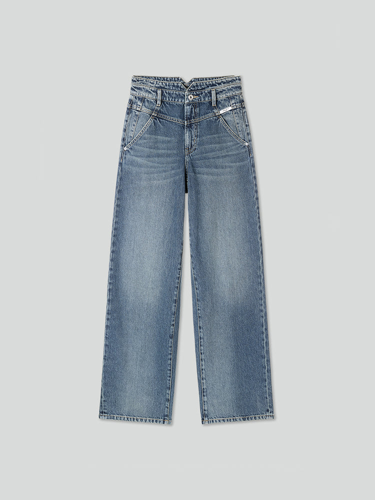 vaqueros rectos vintage con cintura en forma de v