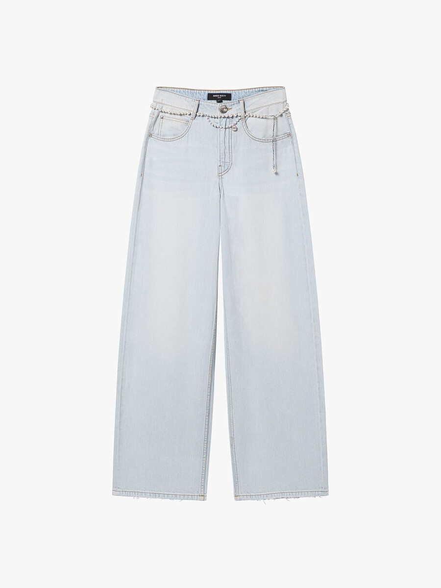 jeans de pierna ancha con cadena en la cintura