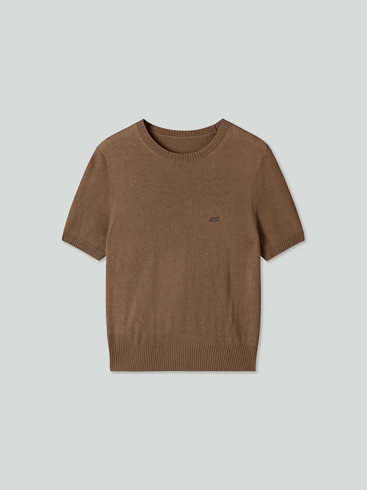 top de cachemira de manga corta y cuello redondo