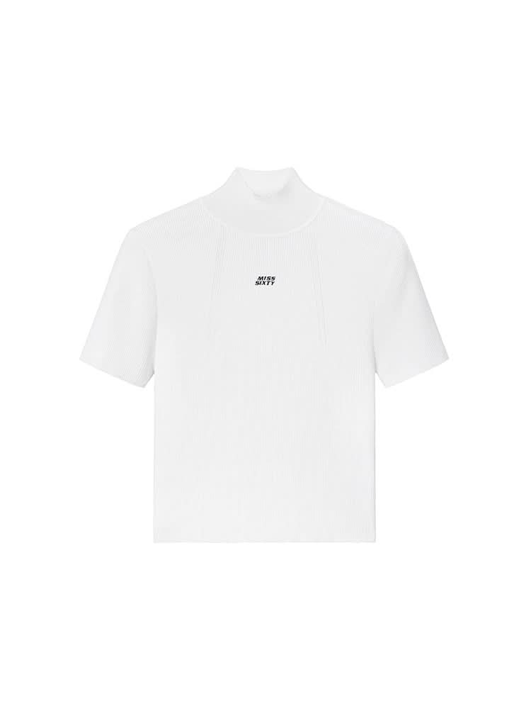 top de punto bordado con cuello alto simulado