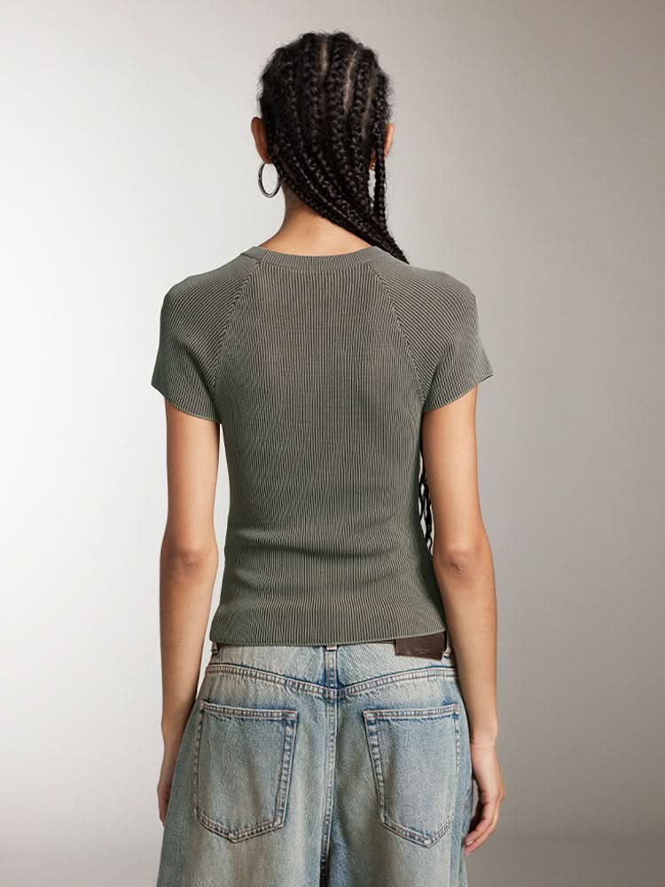 top de punto jacquard de corte corto
