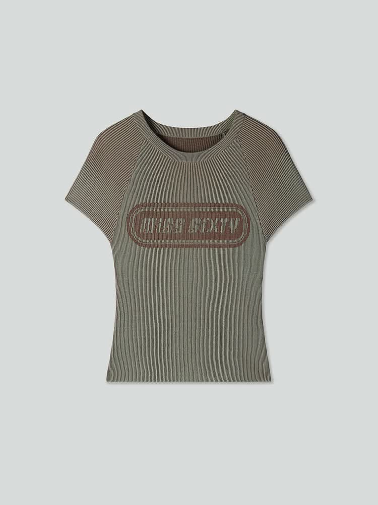 top de punto jacquard de corte corto