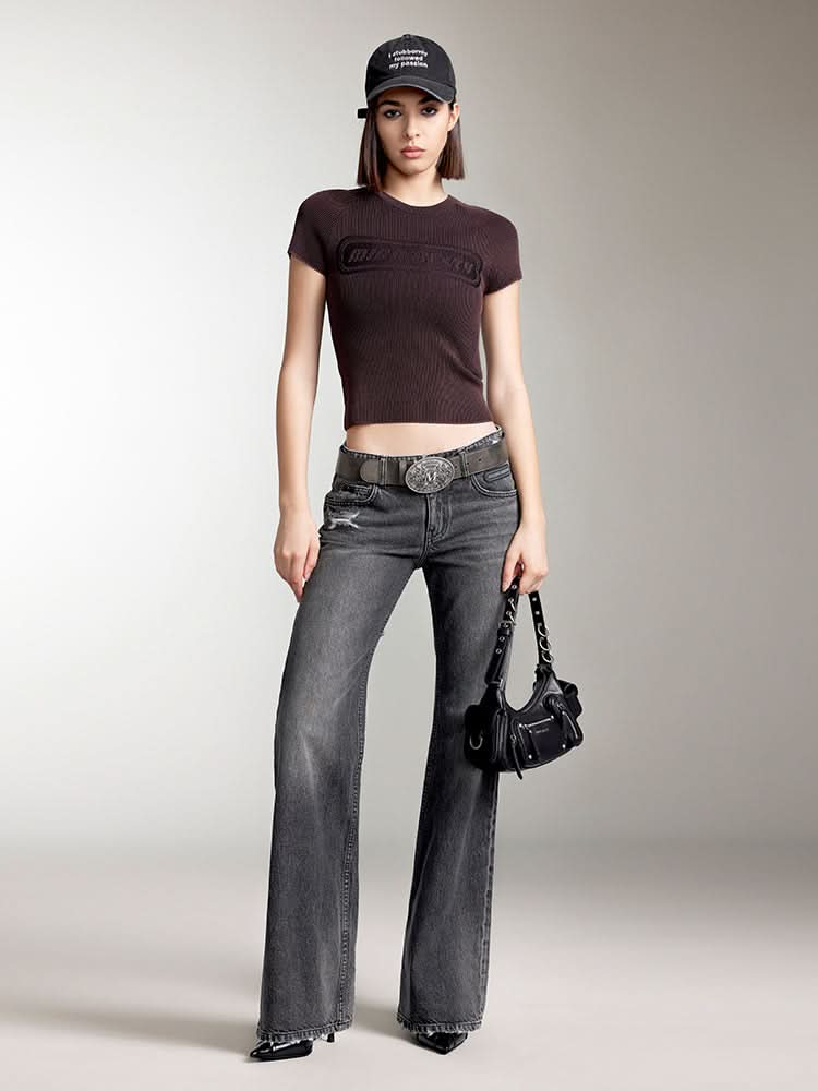 top de punto jacquard de corte corto