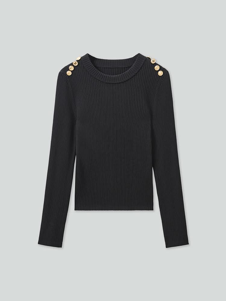 top de punto con cuello redondo y botones