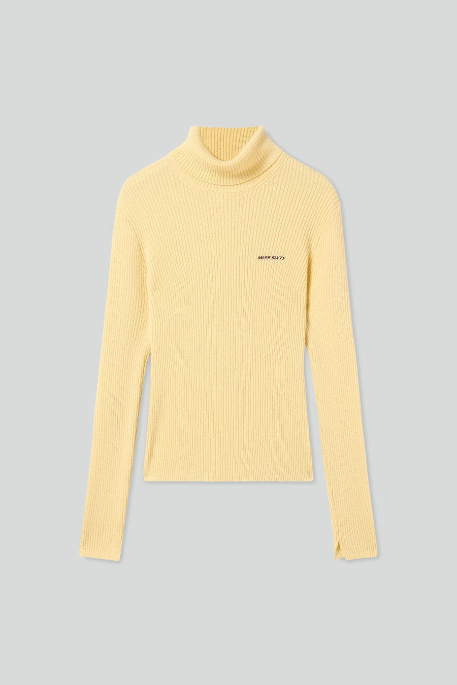 top de punto de lana con cuello alto y bordado