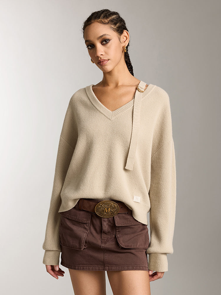 elegante top de punto con cuello en v