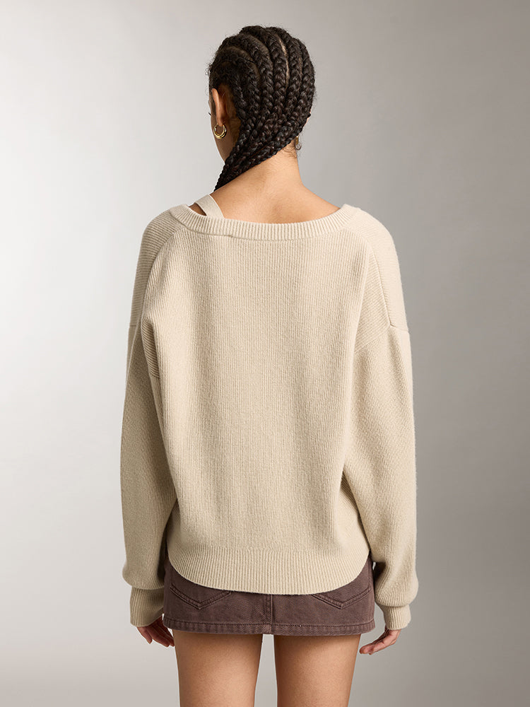 elegante top de punto con cuello en v
