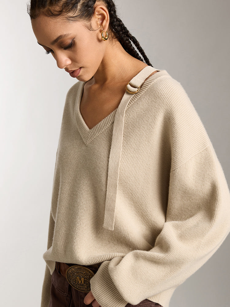 elegante top de punto con cuello en v