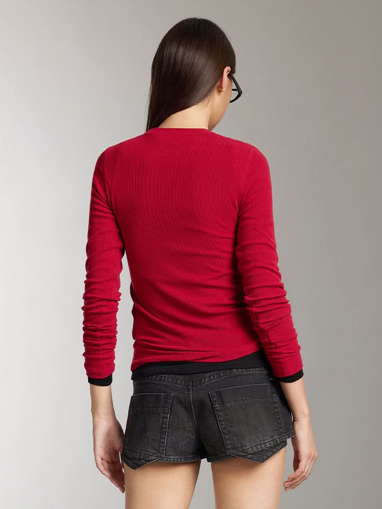 camiseta de manga larga acanalada de mezcla de lana