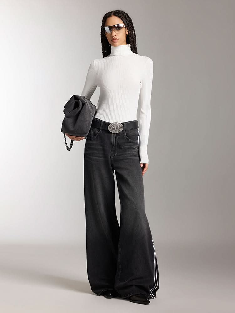 top de punto ajustado con cuello alto