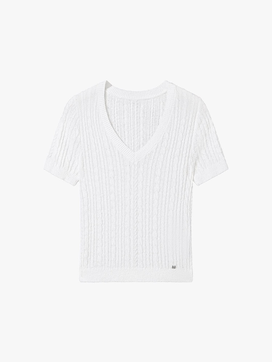 top de punto con cuello en v