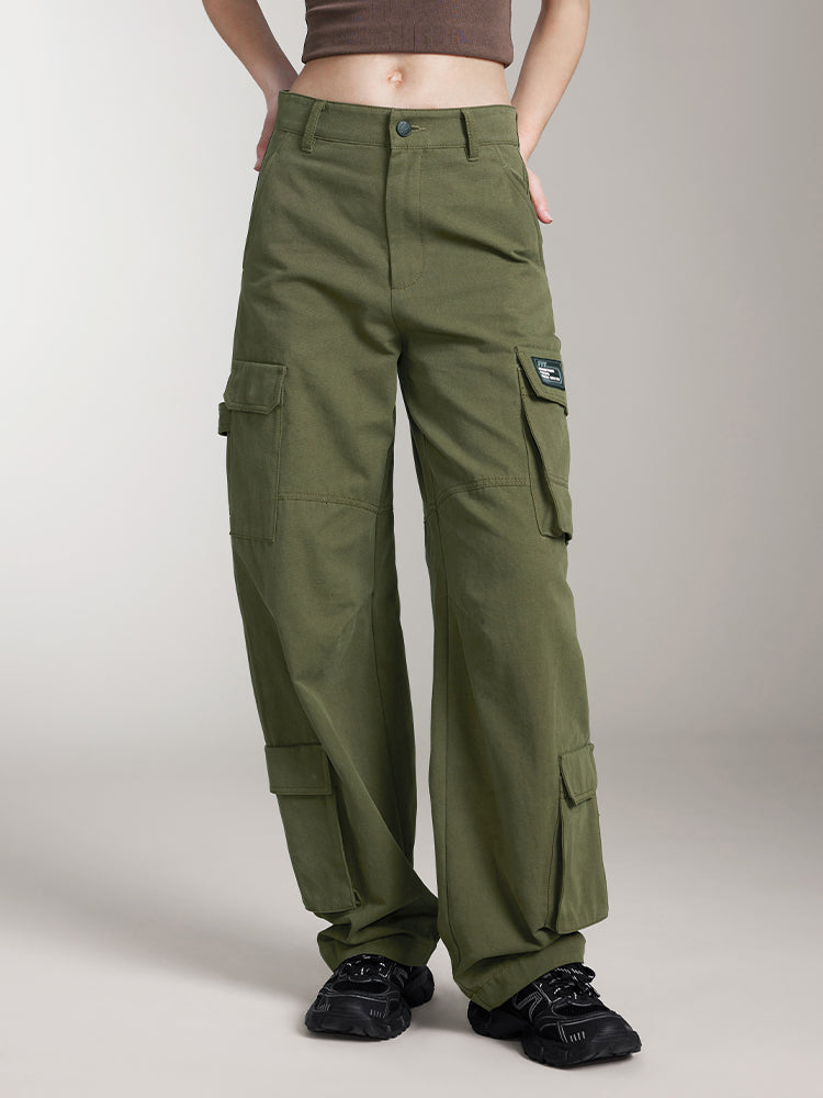 pantalones cargo de pierna ancha en verde