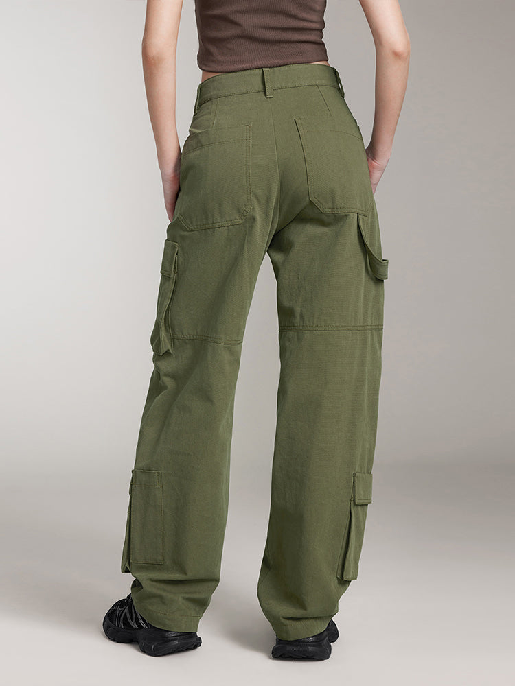 pantalones cargo de pierna ancha en verde