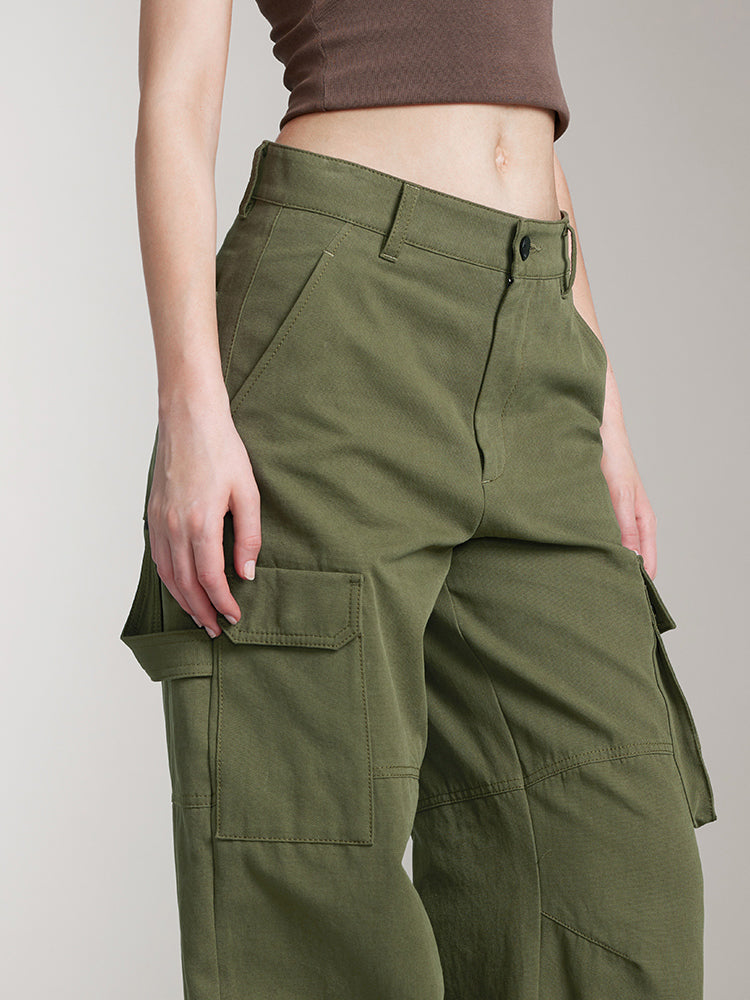 pantalones cargo de pierna ancha en verde